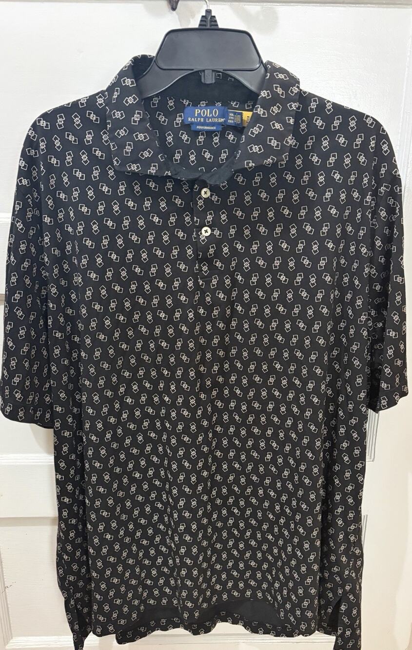 Polo Ralph Lauren Performance Polo Shirt XXL Black Geometric Print Stretch